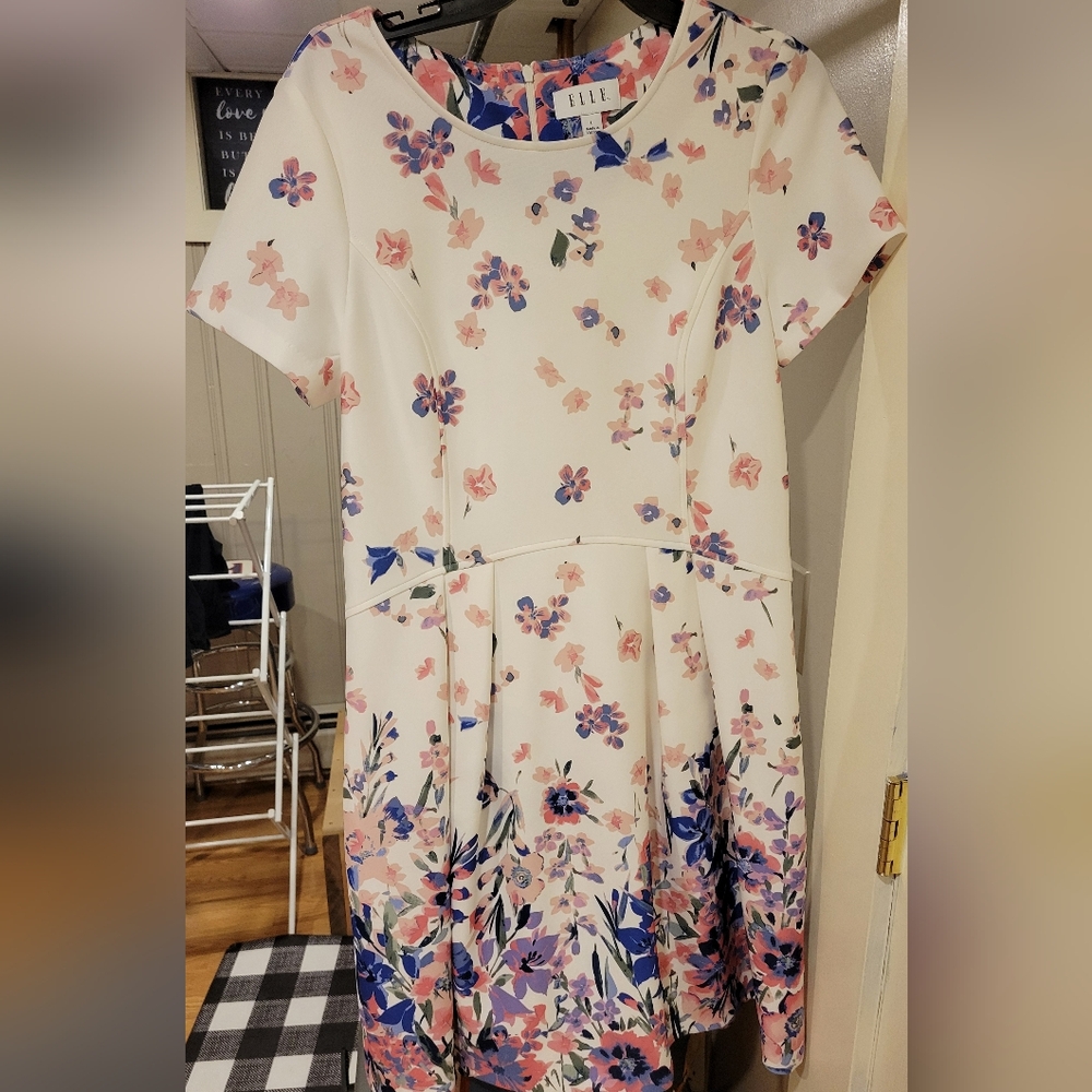 Nwot Elle Floral Dress with Pink and Purple Accents